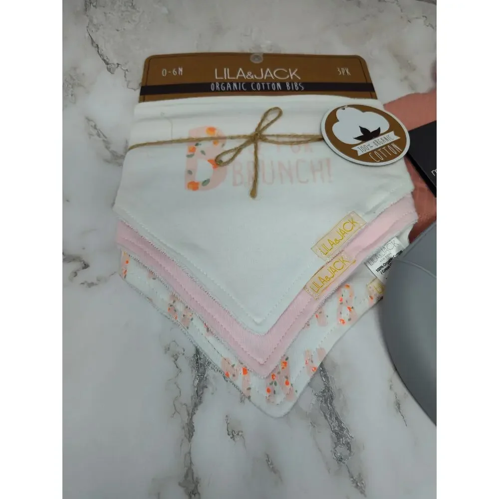 Baby Bundle - Gray Bib, Organic Cotton Bibs, Hat 0-6M